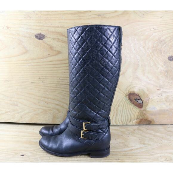 Kate Spade Boots 8M Black Leather Quilted Equestrian Riding Tall Shoes Brazil - Picture 1 of 10
